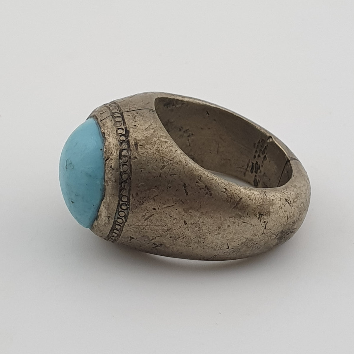 Antique Style Chunky Brass Ring featuring a Large Turquoise Colour Howlite Stone
