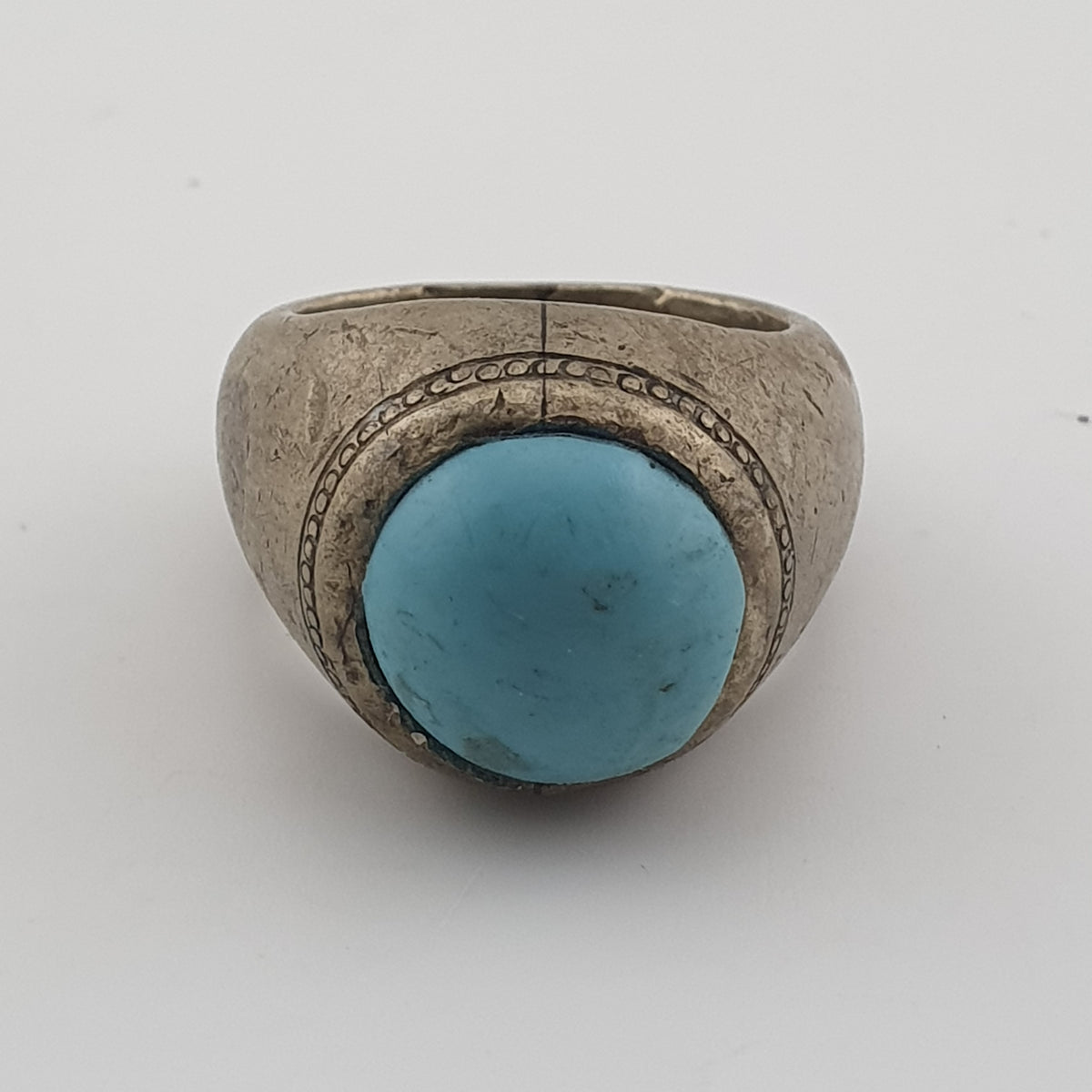 Antique Style Chunky Brass Ring featuring a Large Turquoise Colour Howlite Stone