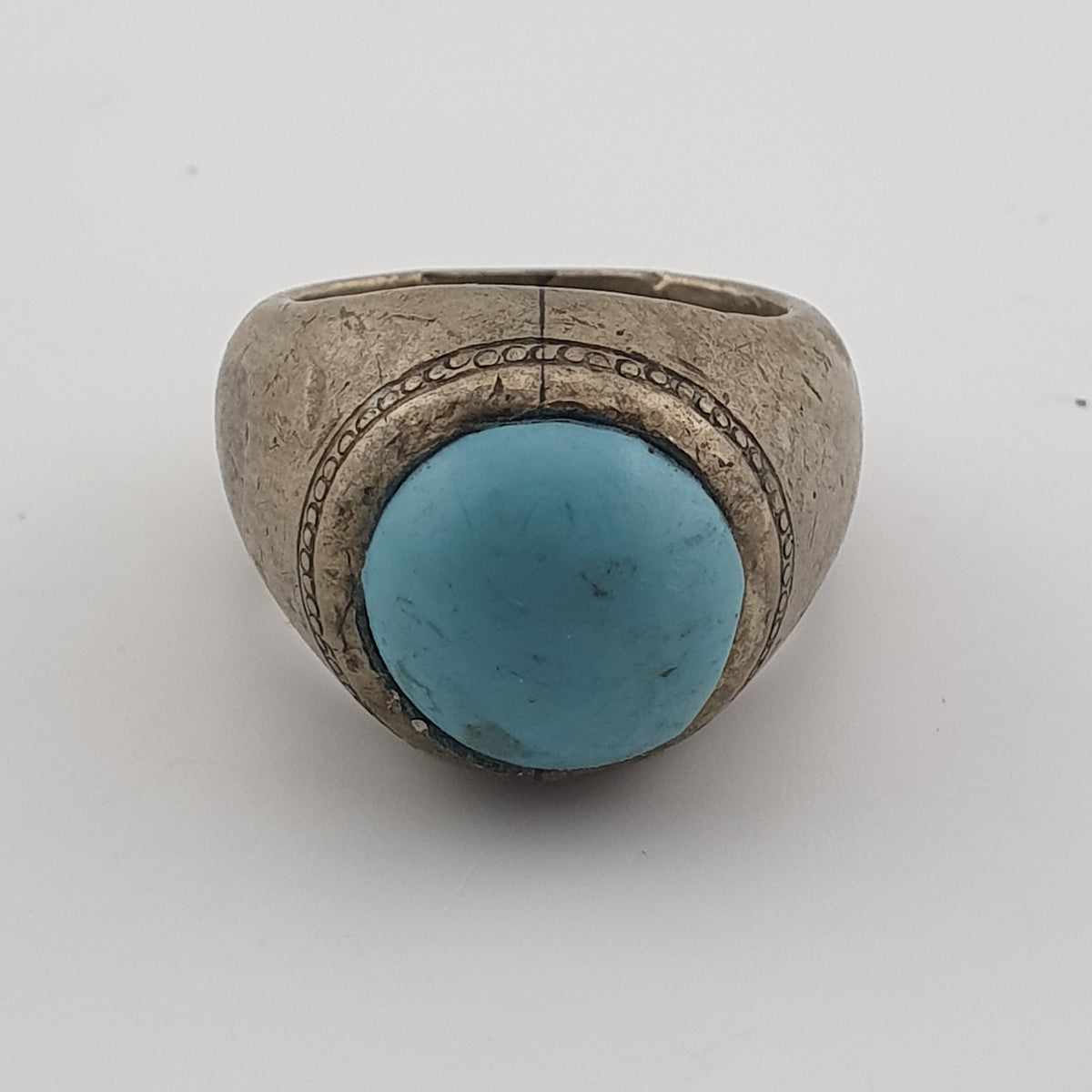 Antique Style Chunky Brass Ring featuring a Large Turquoise Colour Howlite Stone