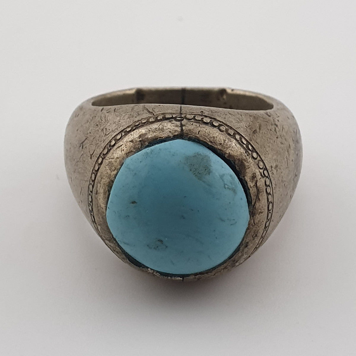 Antique Style Chunky Brass Ring featuring a Large Turquoise Colour Howlite Stone