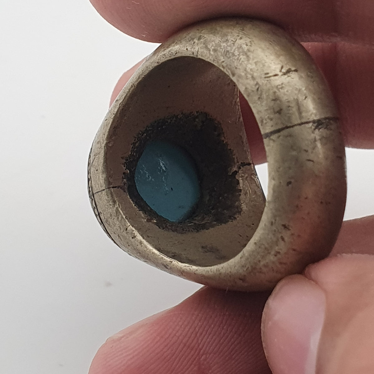 Antique Style Chunky Brass Ring featuring a Large Turquoise Colour Howlite Stone