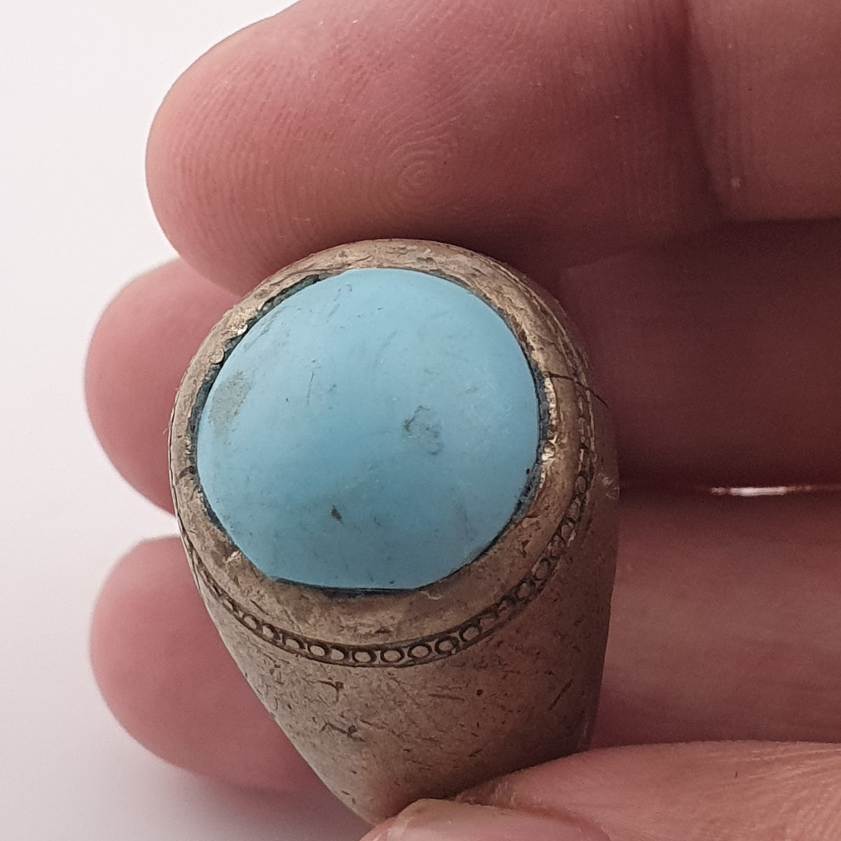 Antique Style Chunky Brass Ring featuring a Large Turquoise Colour Howlite Stone