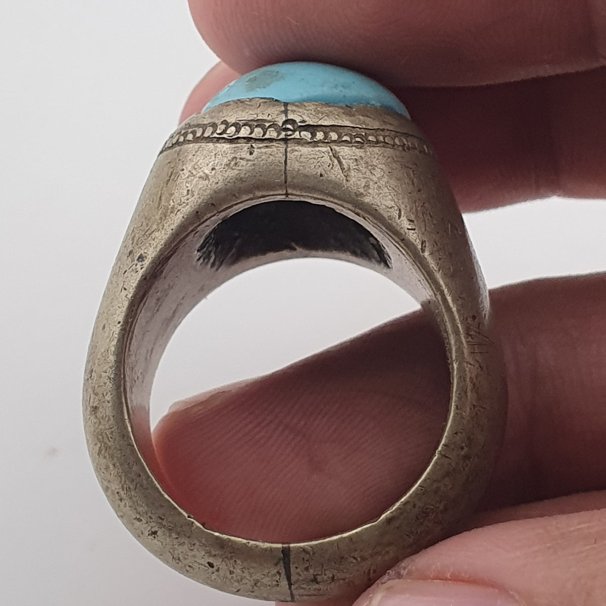 Antique Style Chunky Brass Ring featuring a Large Turquoise Colour Howlite Stone