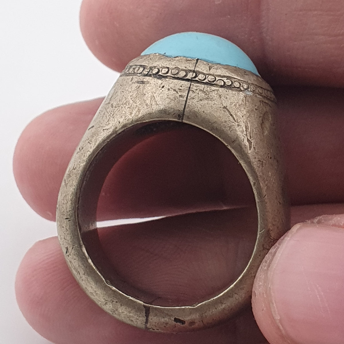 Antique Style Chunky Brass Ring featuring a Large Turquoise Colour Howlite Stone