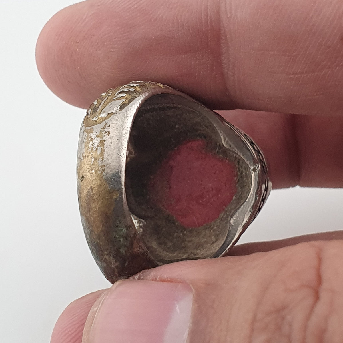 Antique Handmade Brass Ring with Natural Agate Stone Rustic