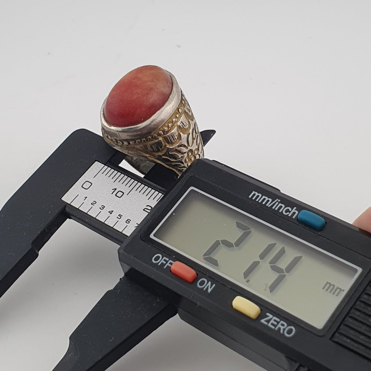 Antique Handmade Brass Ring with Natural Agate Stone Rustic