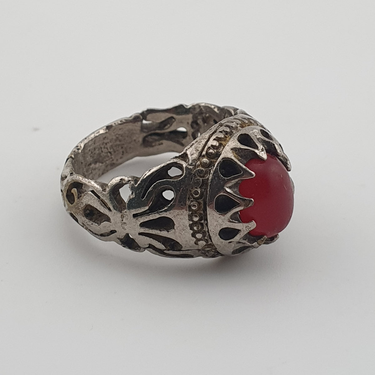 Rustic Antique Brass Ring with Zircon Stone Artisan Statement Ring