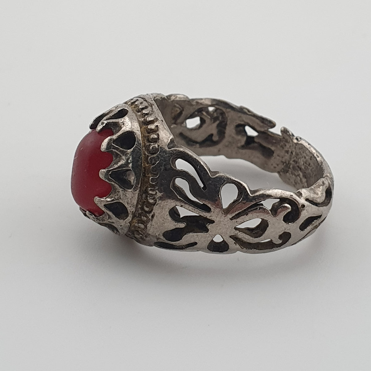 Rustic Antique Brass Ring with Zircon Stone Artisan Statement Ring