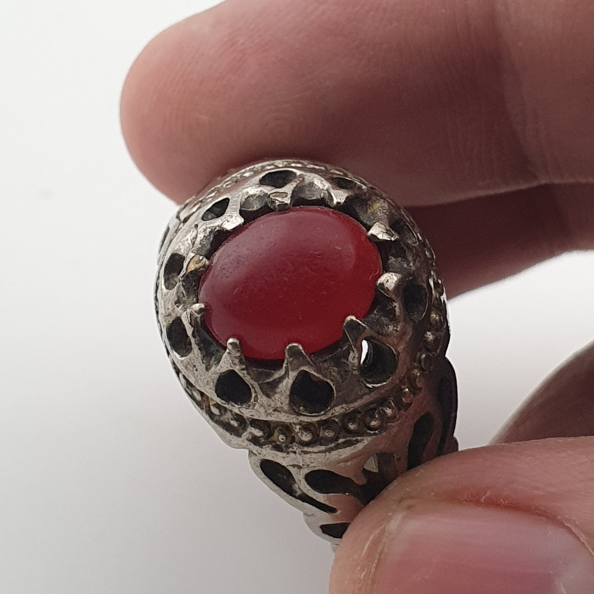 Rustic Antique Brass Ring with Zircon Stone Artisan Statement Ring