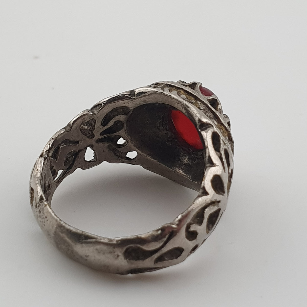 Rustic Antique Brass Ring with Zircon Stone Artisan Statement Ring