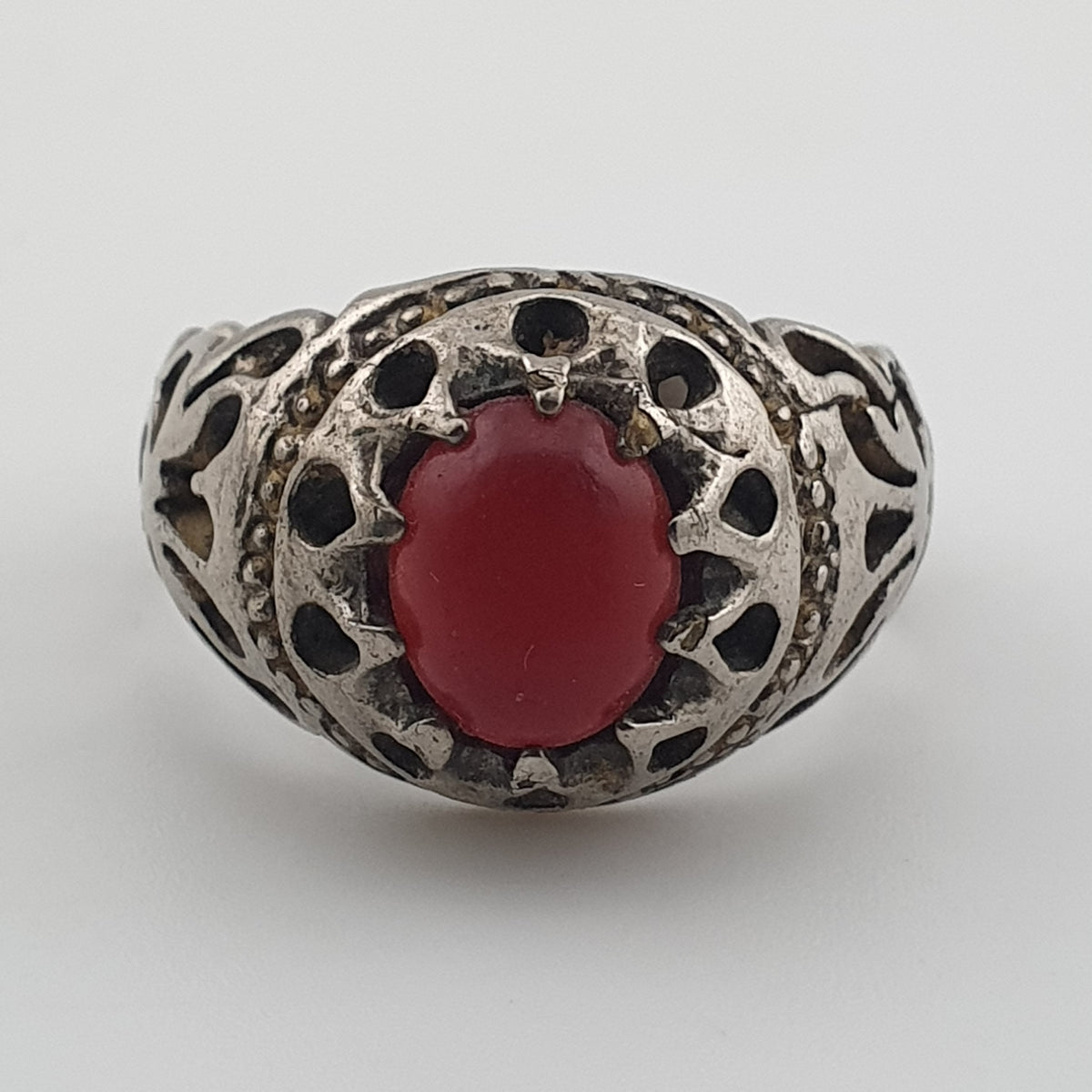 Rustic Antique Brass Ring with Zircon Stone Artisan Statement Ring