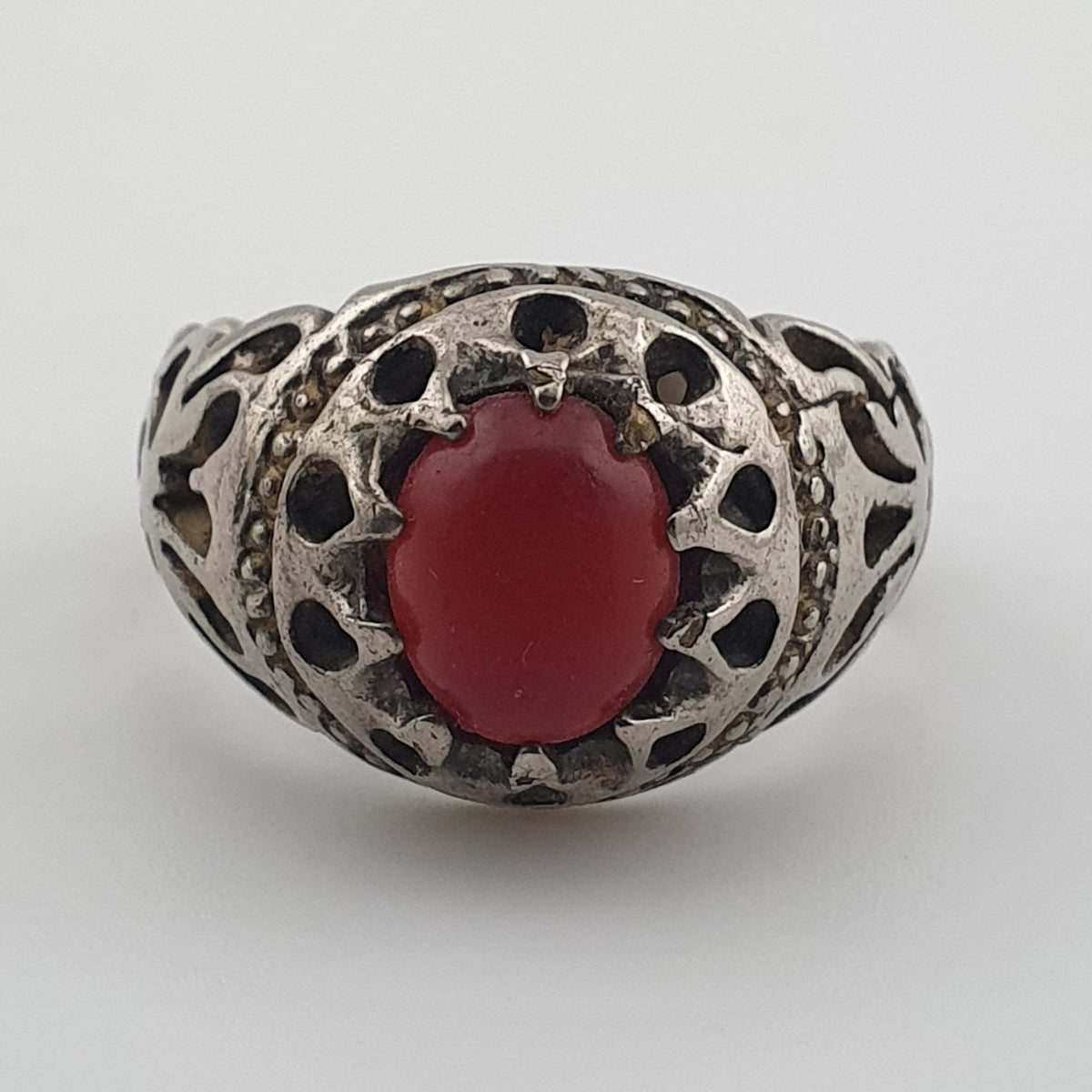 Rustic Antique Brass Ring with Zircon Stone Artisan Statement Ring
