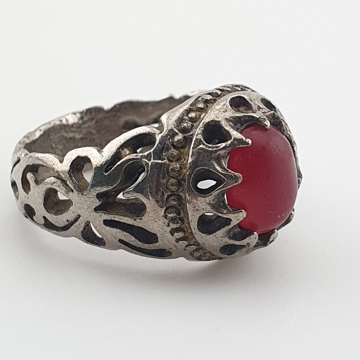Rustic Antique Brass Ring with Zircon Stone Artisan Statement Ring