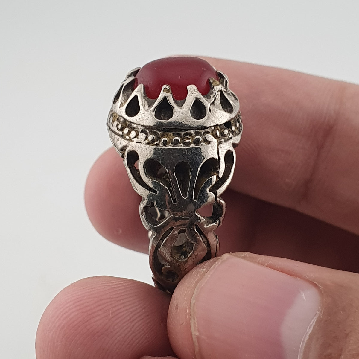 Rustic Antique Brass Ring with Zircon Stone Artisan Statement Ring
