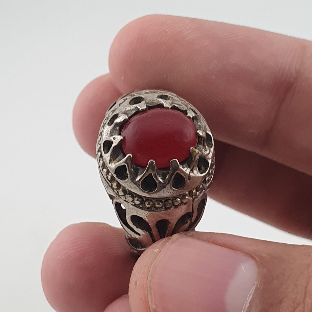 Rustic Antique Brass Ring with Zircon Stone Artisan Statement Ring