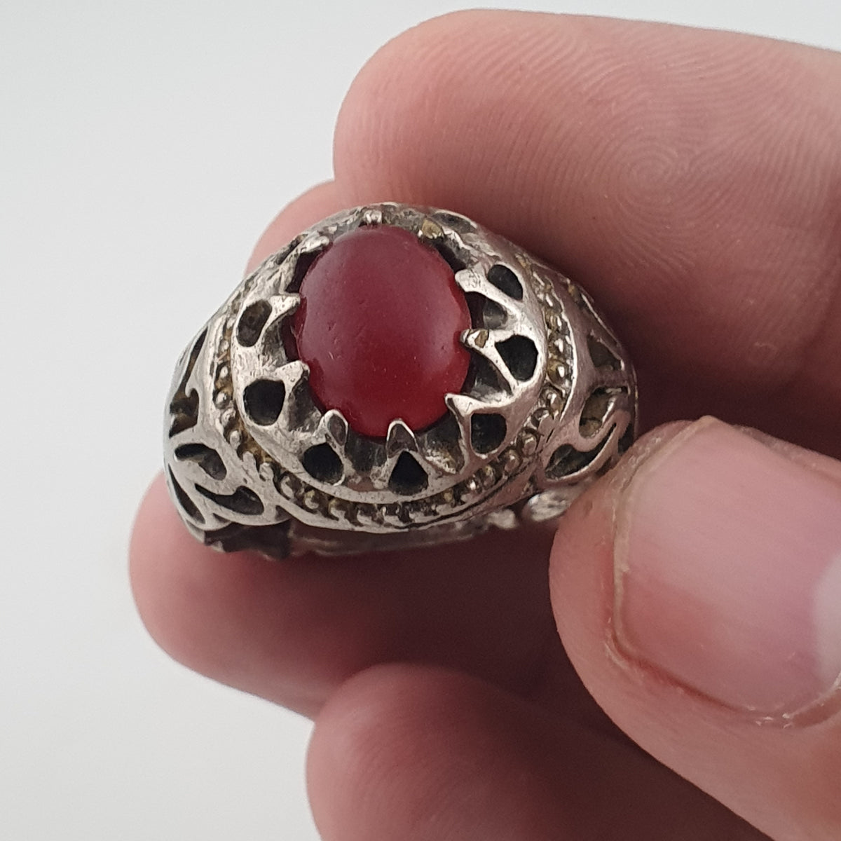 Rustic Antique Brass Ring with Zircon Stone Artisan Statement Ring