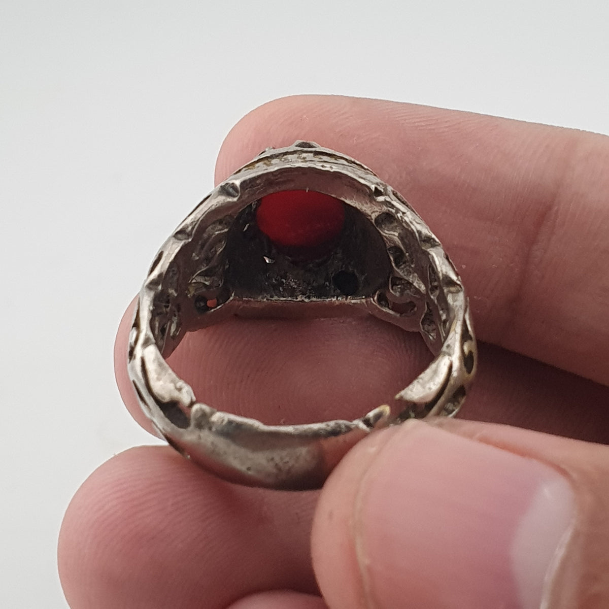 Rustic Antique Brass Ring with Zircon Stone Artisan Statement Ring