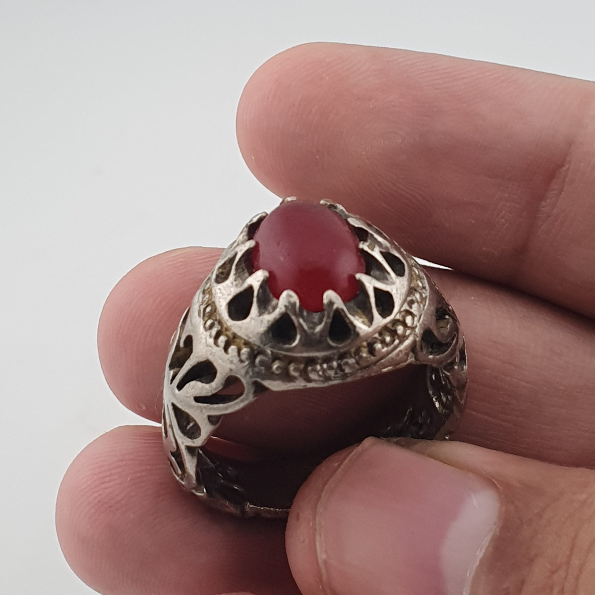 Rustic Antique Brass Ring with Zircon Stone Artisan Statement Ring