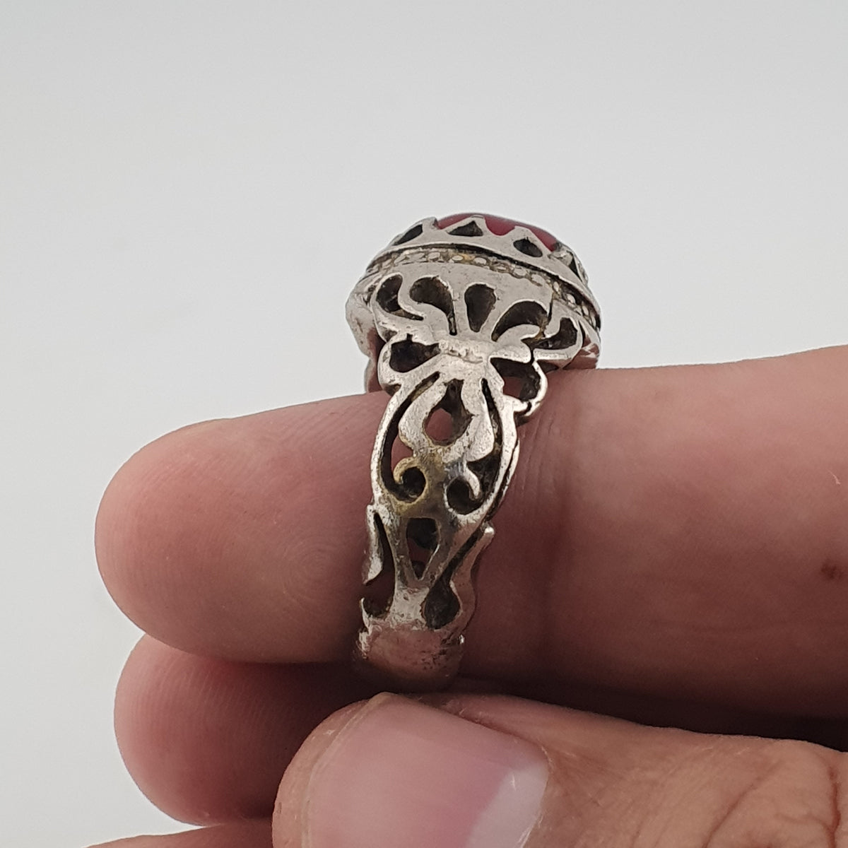 Rustic Antique Brass Ring with Zircon Stone Artisan Statement Ring