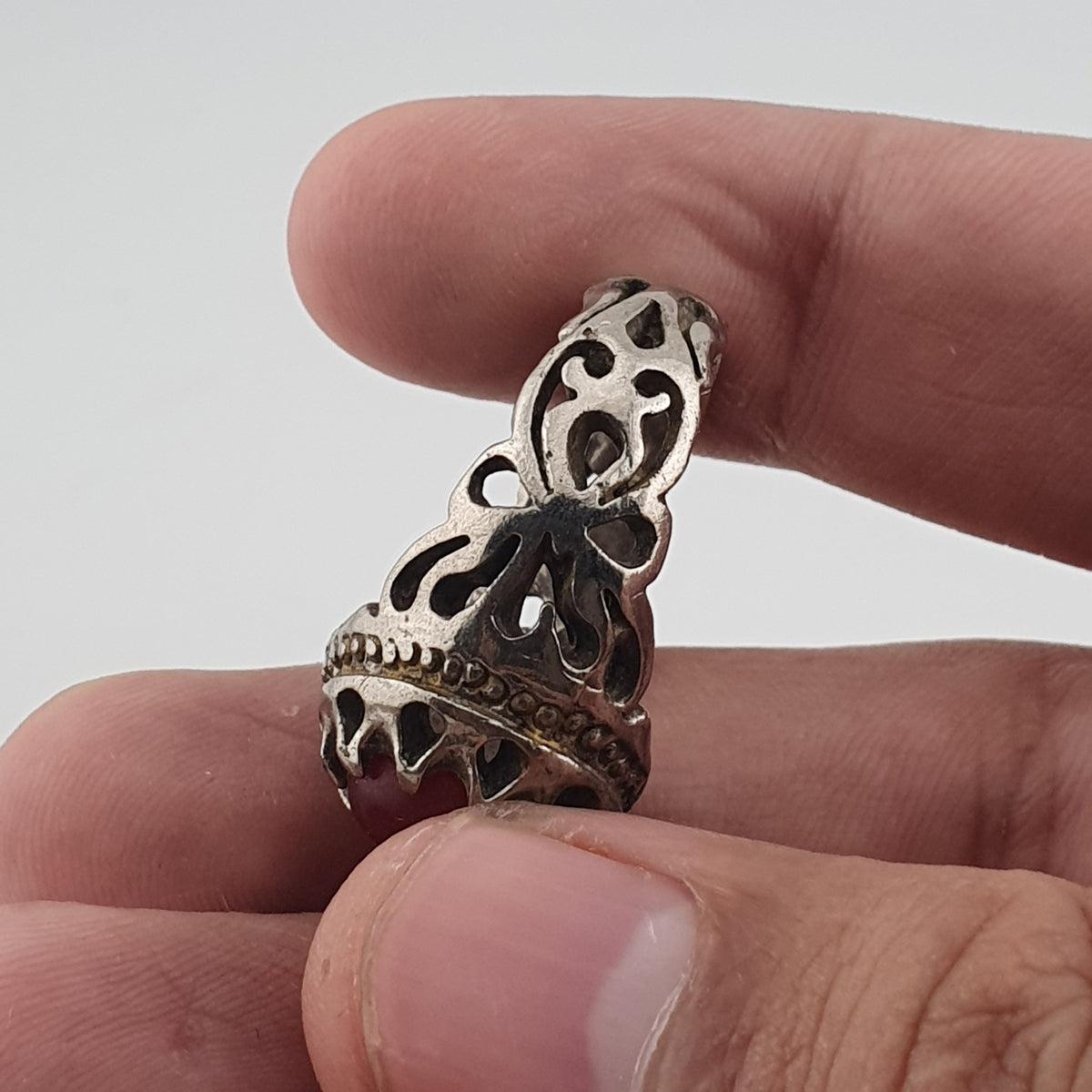 Rustic Antique Brass Ring with Zircon Stone Artisan Statement Ring