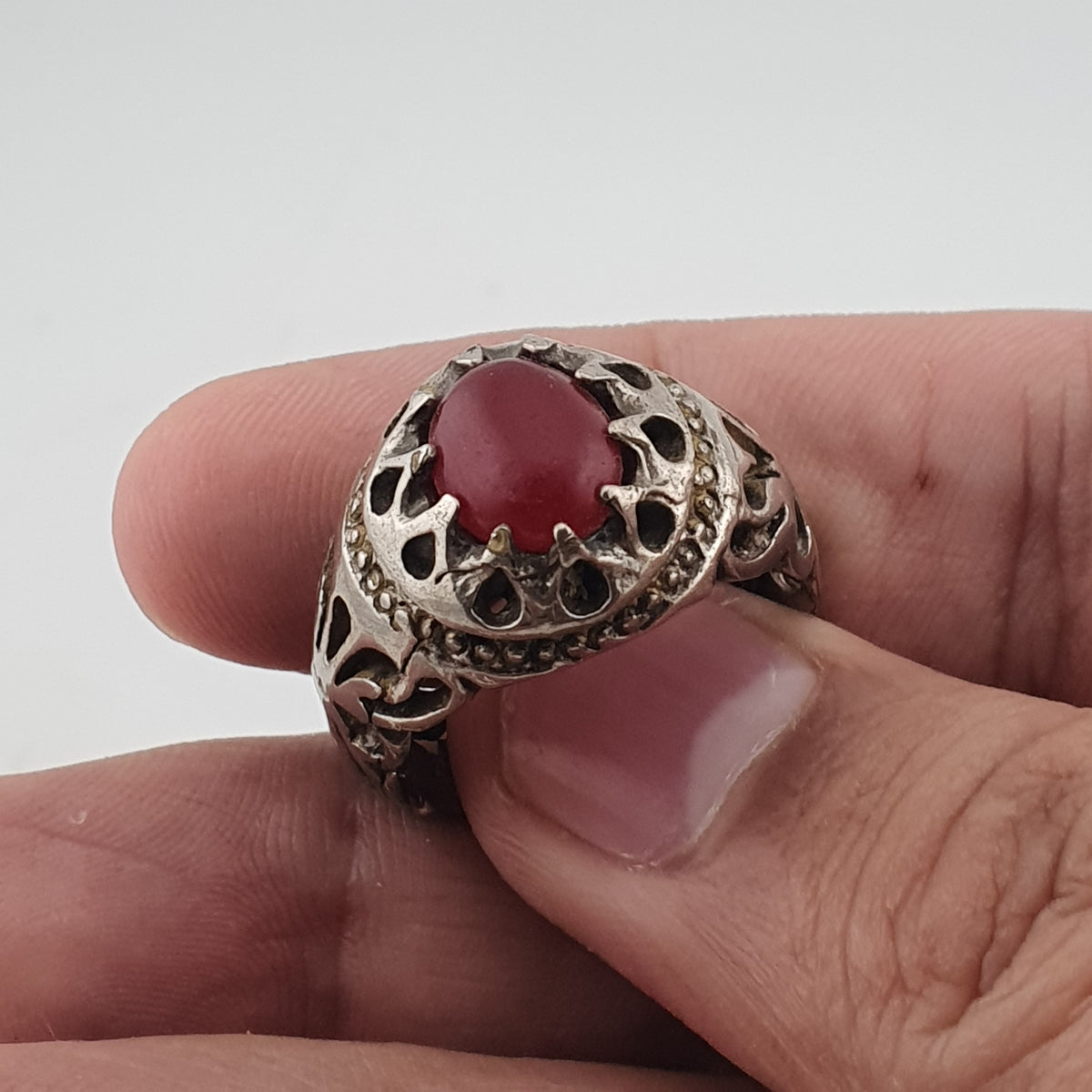Rustic Antique Brass Ring with Zircon Stone Artisan Statement Ring
