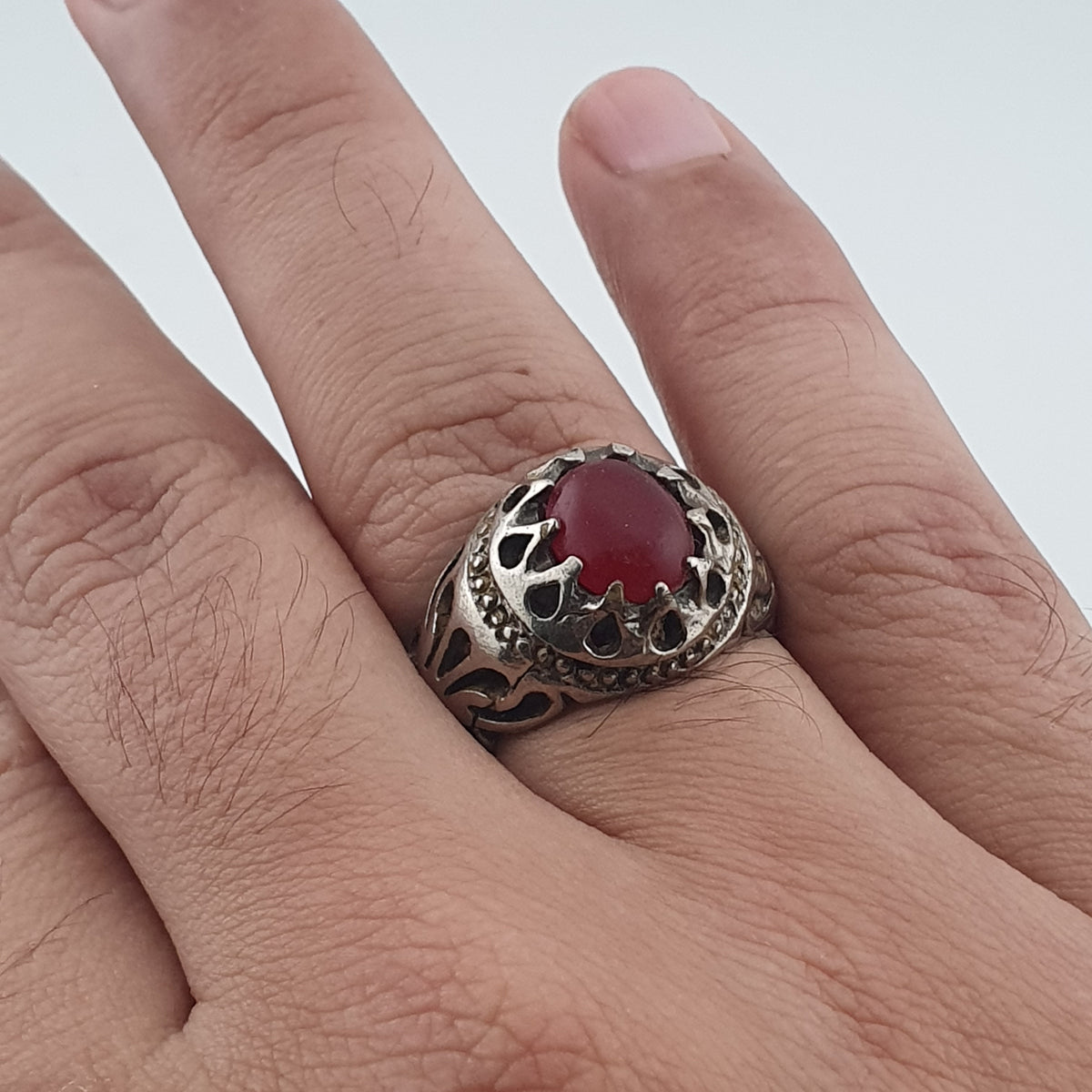 Rustic Antique Brass Ring with Zircon Stone Artisan Statement Ring