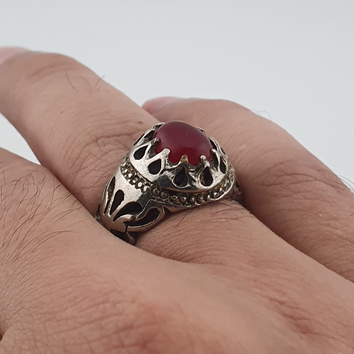 Rustic Antique Brass Ring with Zircon Stone Artisan Statement Ring