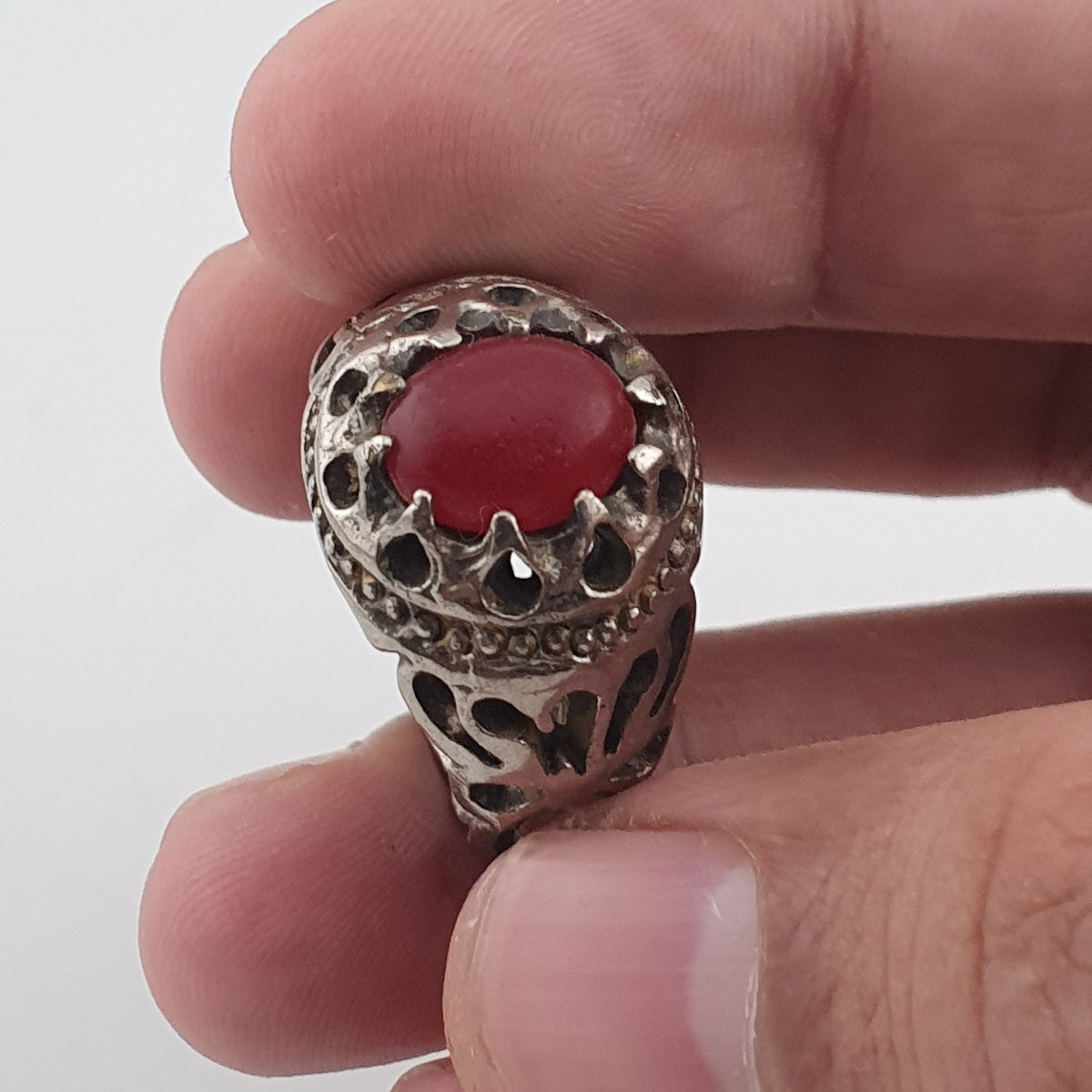 Rustic Antique Brass Ring with Zircon Stone Artisan Statement Ring