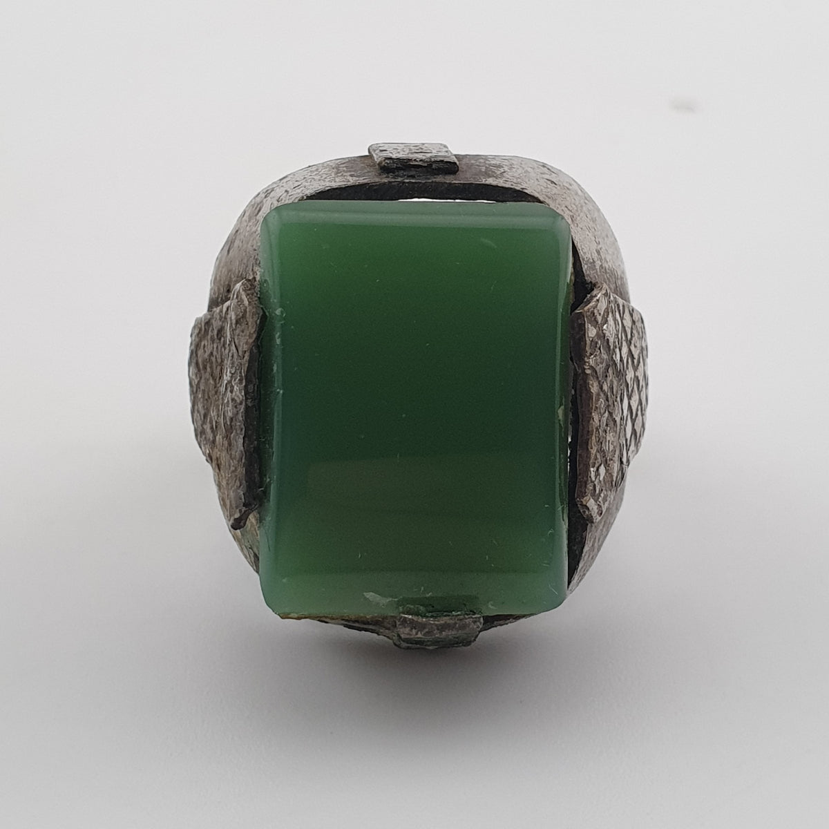 Handmade Brass Ring with Jade Stone Antique Rustic Boho Design