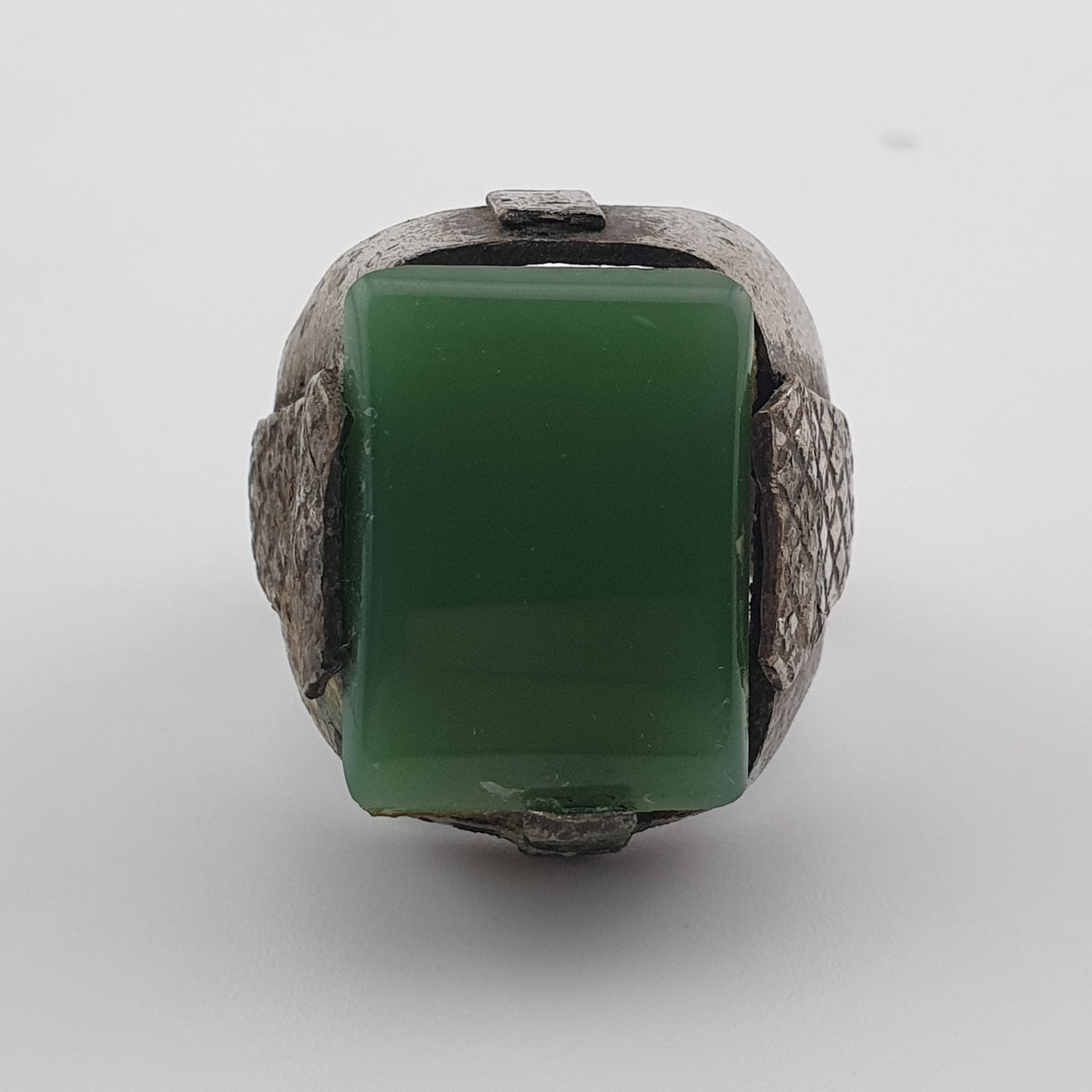Handmade Brass Ring with Jade Stone Antique Rustic Boho Design