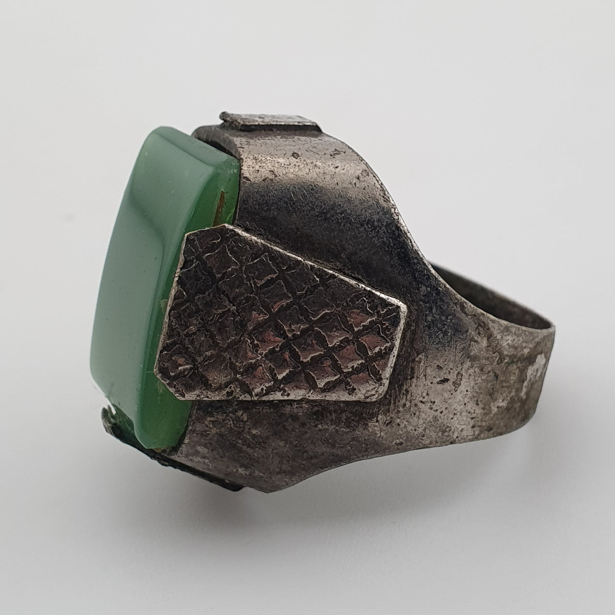Handmade Brass Ring with Jade Stone Antique Rustic Boho Design