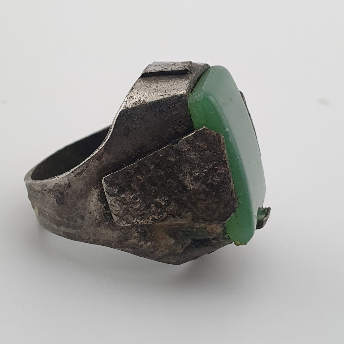 Handmade Brass Ring with Jade Stone Antique Rustic Boho Design