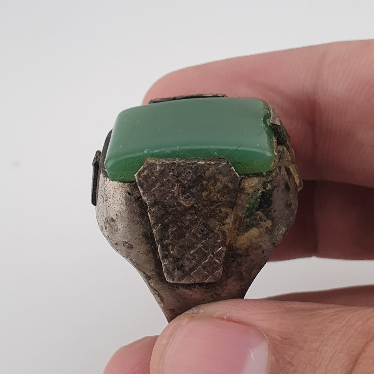 Handmade Brass Ring with Jade Stone Antique Rustic Boho Design