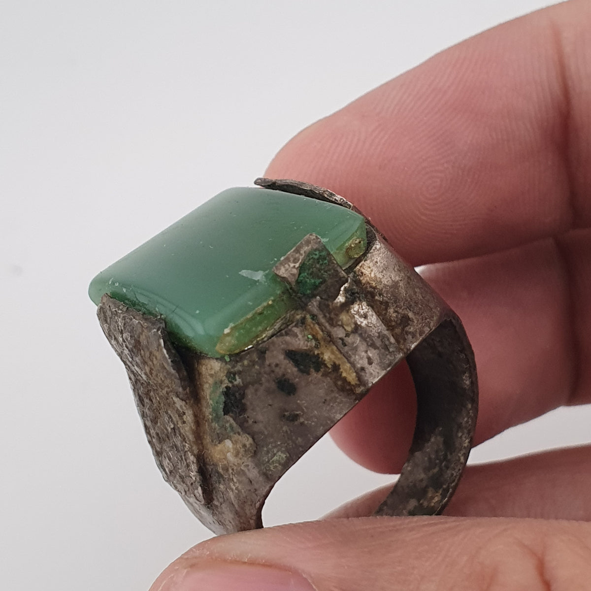 Handmade Brass Ring with Jade Stone Antique Rustic Boho Design