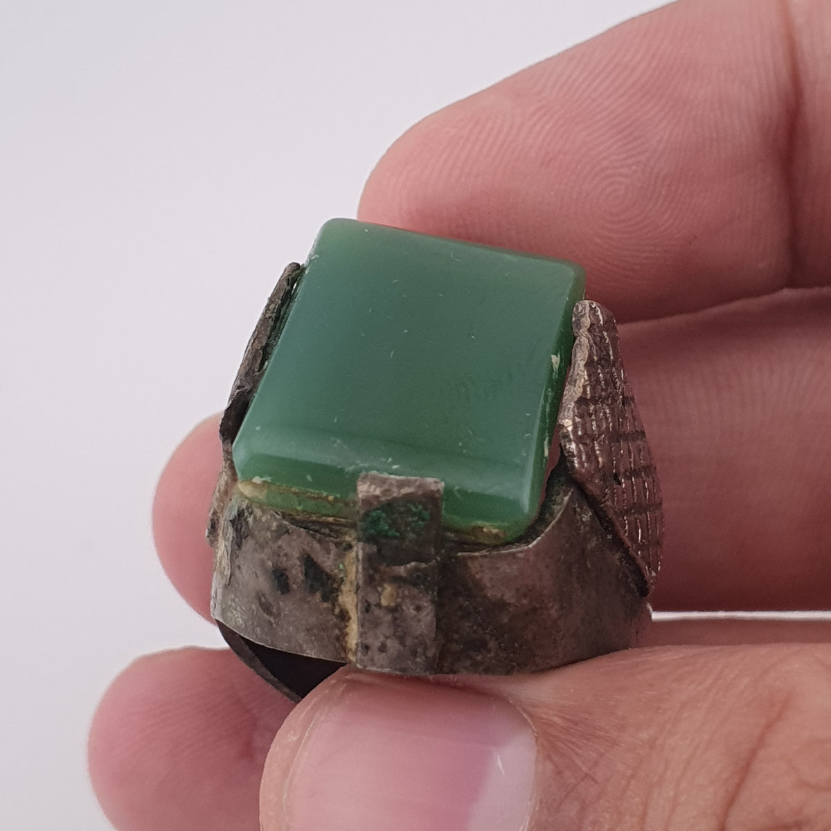 Handmade Brass Ring with Jade Stone Antique Rustic Boho Design