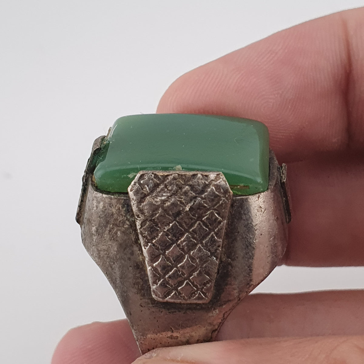 Handmade Brass Ring with Jade Stone Antique Rustic Boho Design
