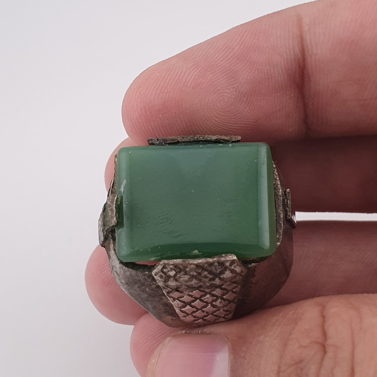 Handmade Brass Ring with Jade Stone Antique Rustic Boho Design