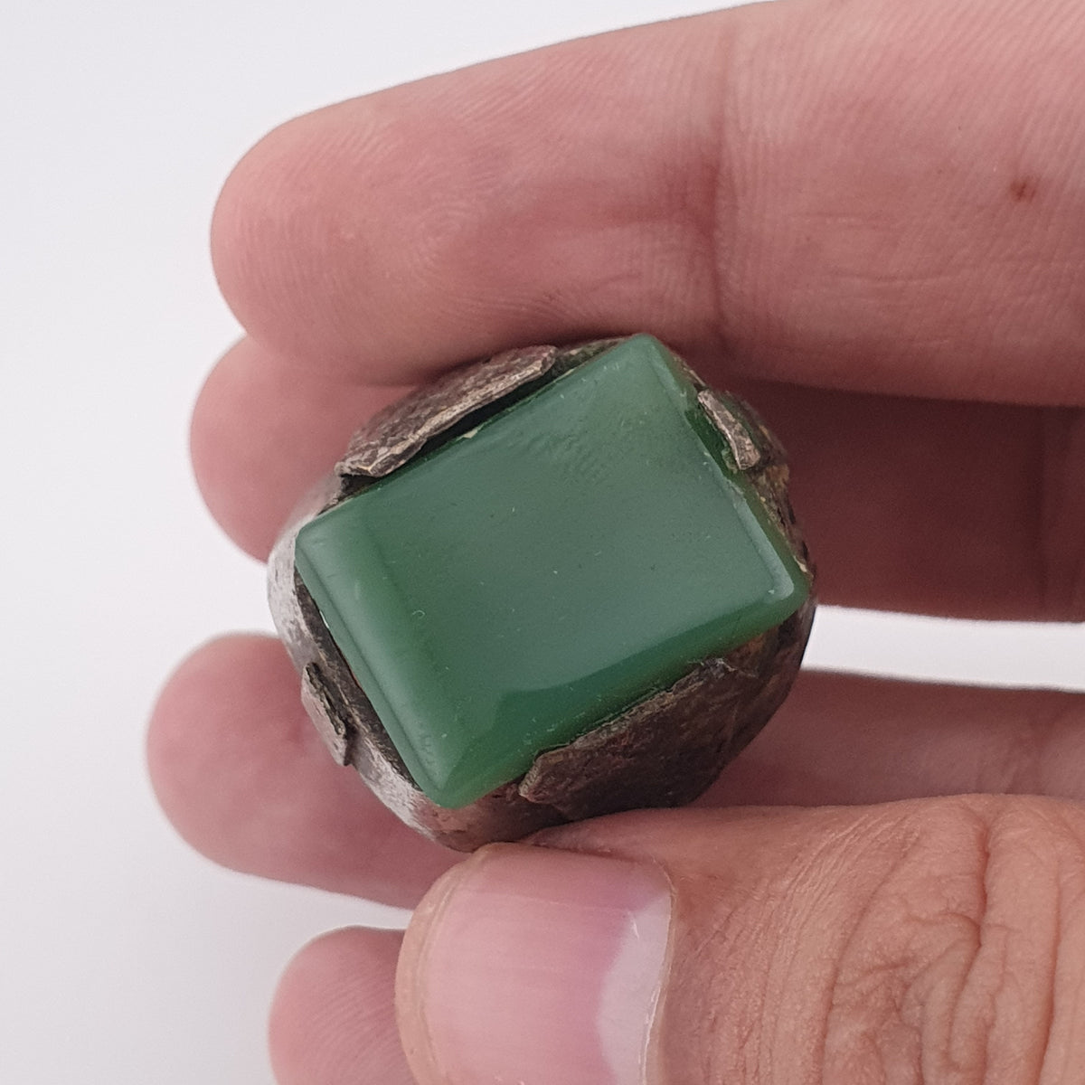 Handmade Brass Ring with Jade Stone Antique Rustic Boho Design