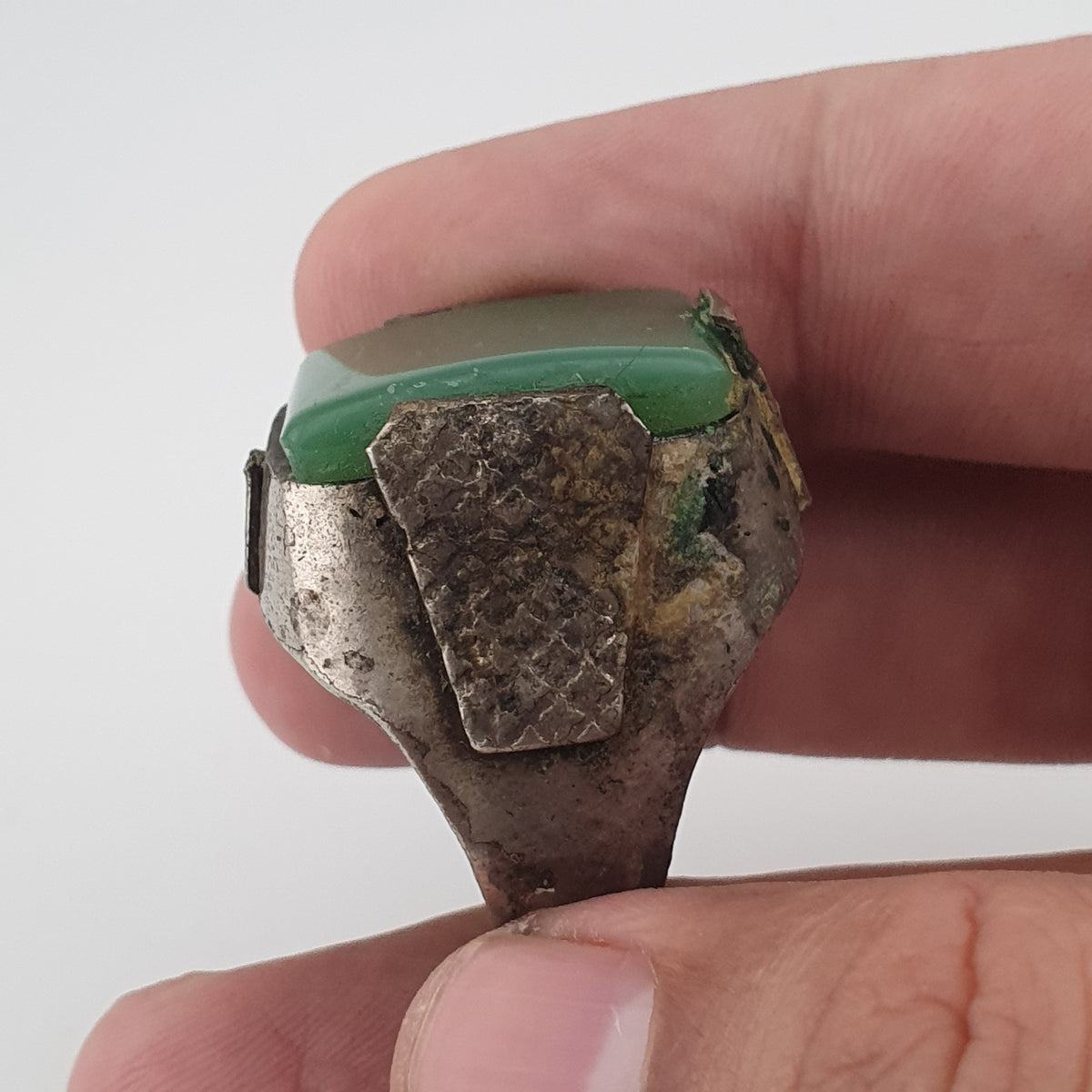Handmade Brass Ring with Jade Stone Antique Rustic Boho Design