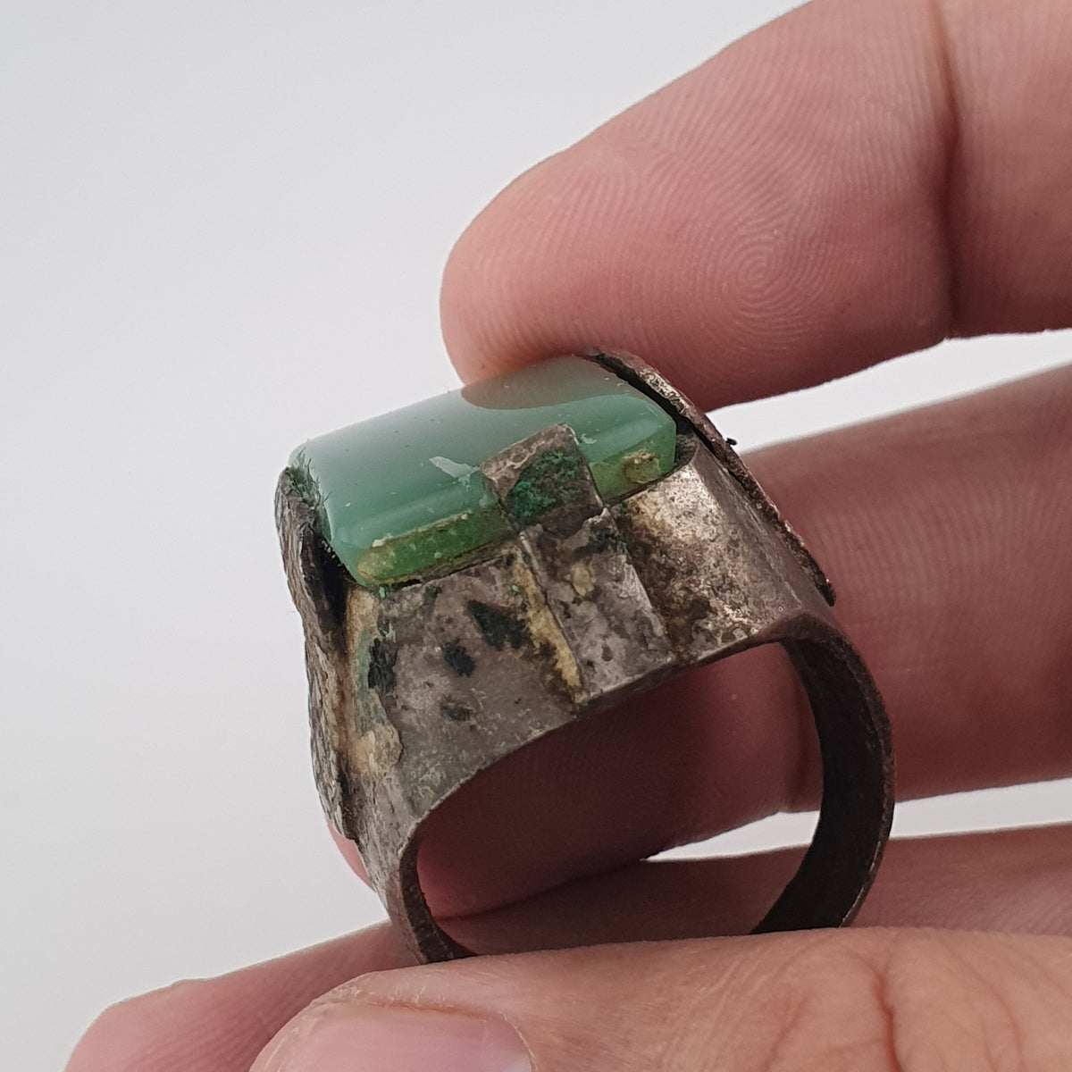 Handmade Brass Ring with Jade Stone Antique Rustic Boho Design