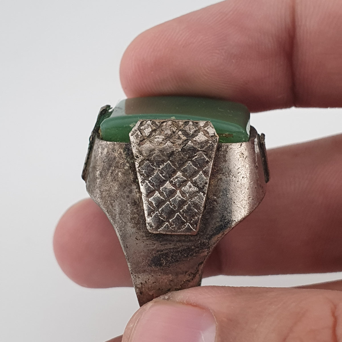 Handmade Brass Ring with Jade Stone Antique Rustic Boho Design