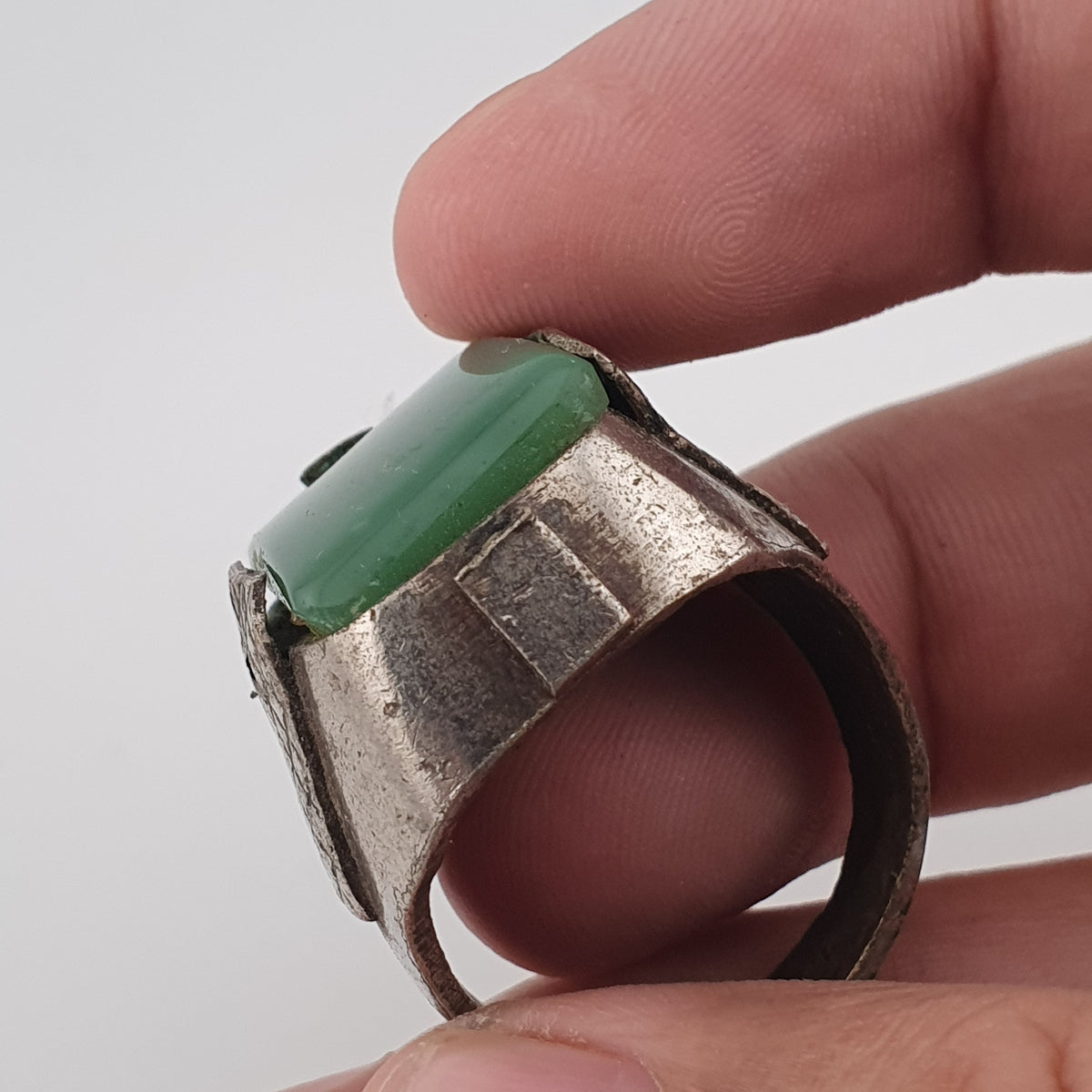 Handmade Brass Ring with Jade Stone Antique Rustic Boho Design