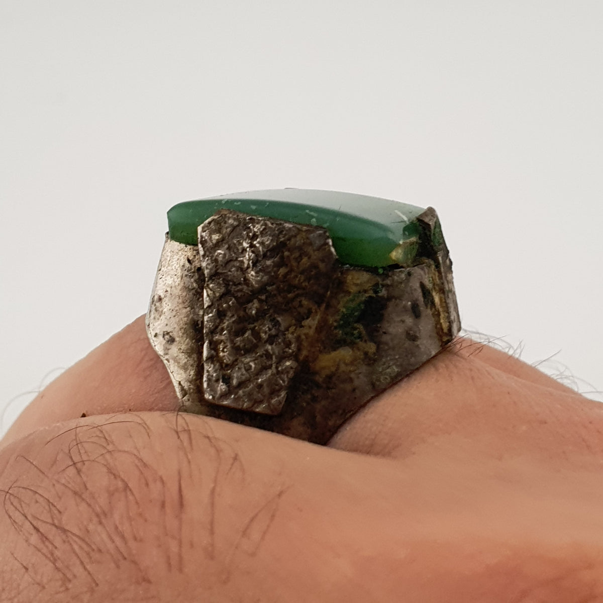 Handmade Brass Ring with Jade Stone Antique Rustic Boho Design
