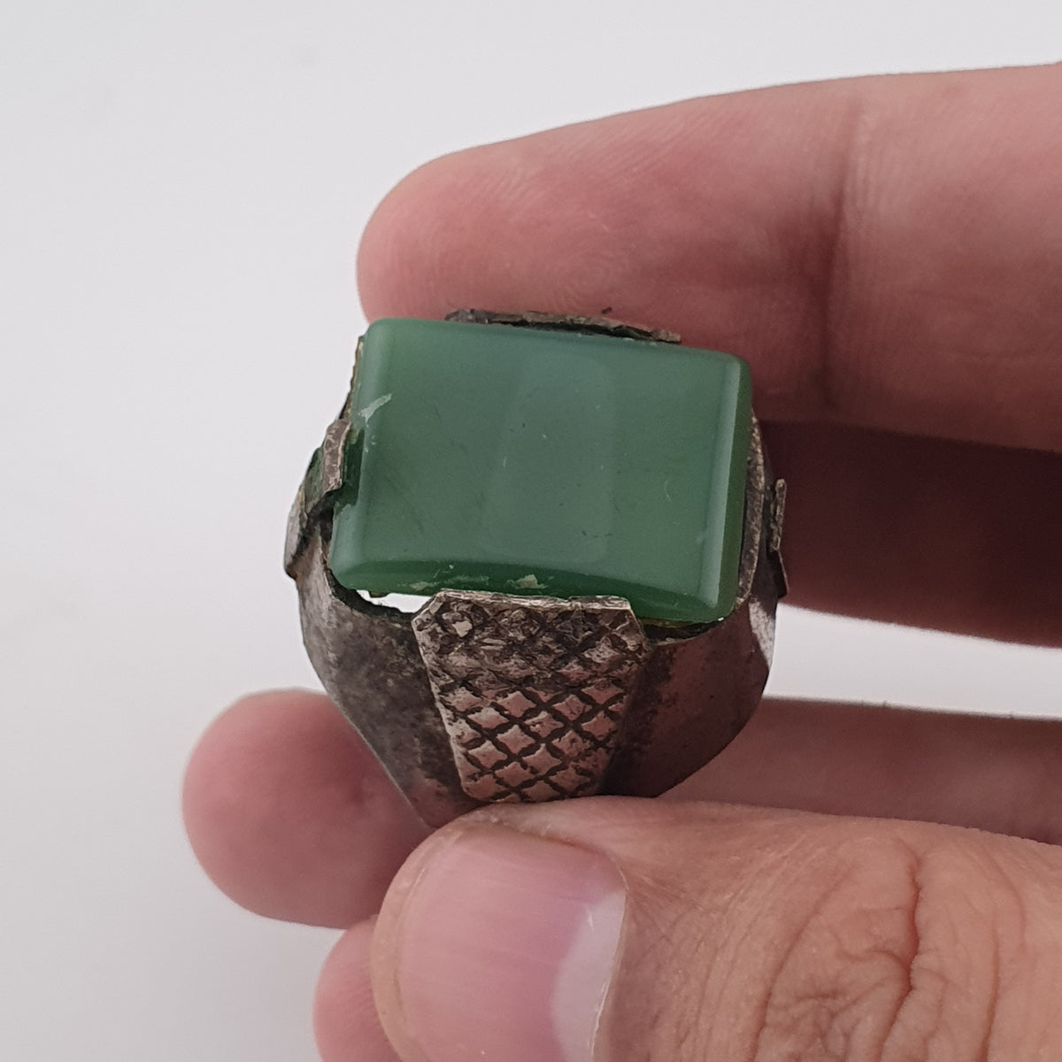 Handmade Brass Ring with Jade Stone Antique Rustic Boho Design