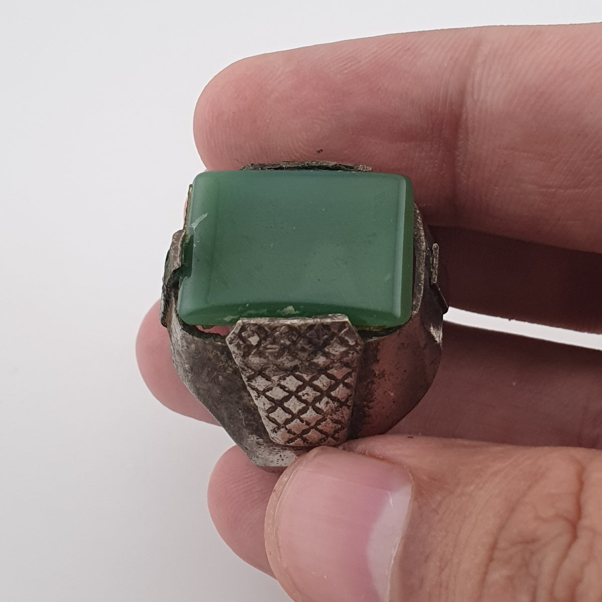 Handmade Brass Ring with Jade Stone Antique Rustic Boho Design
