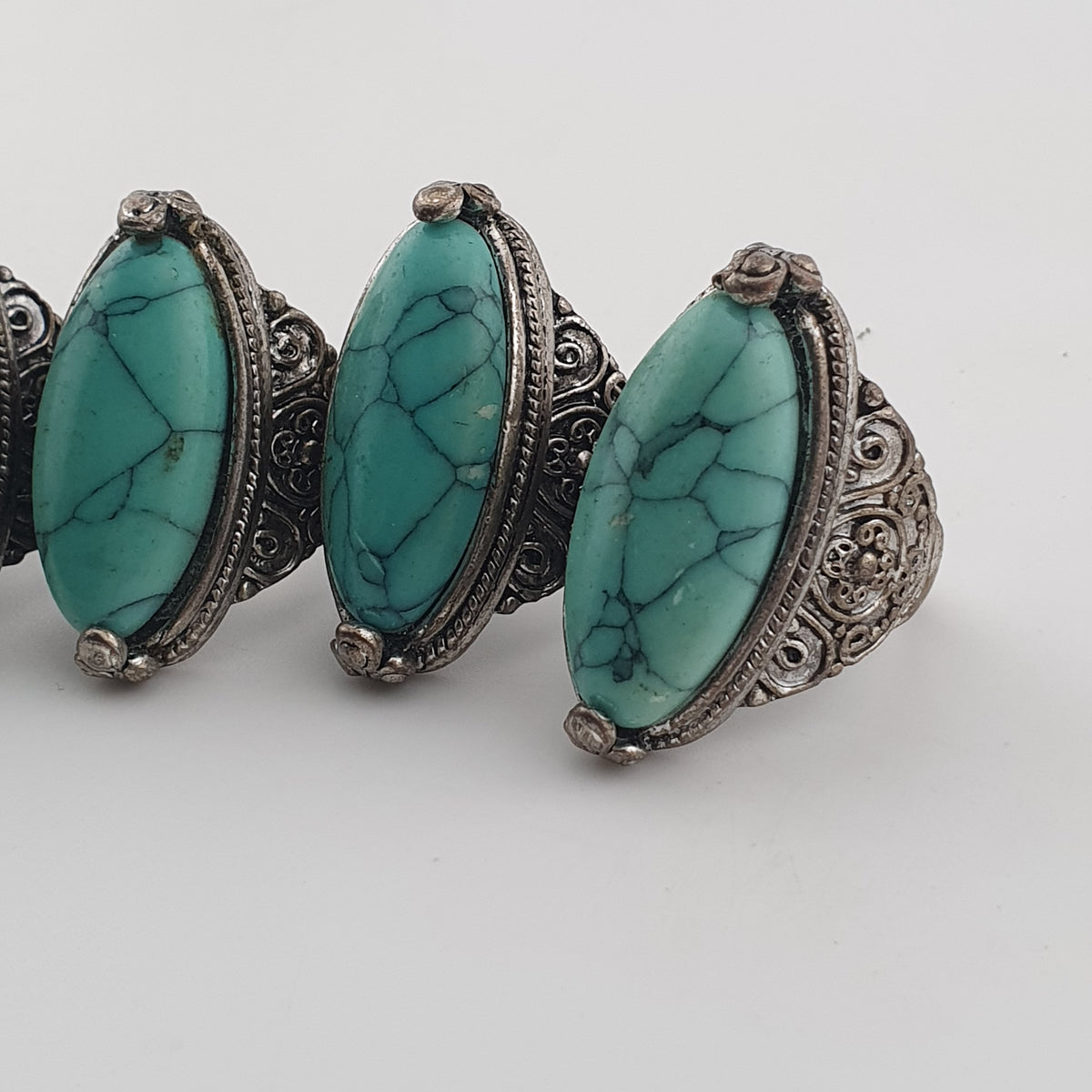 Antique Style Lot of 5 Brass Rings with Turquoise Howlite Stones