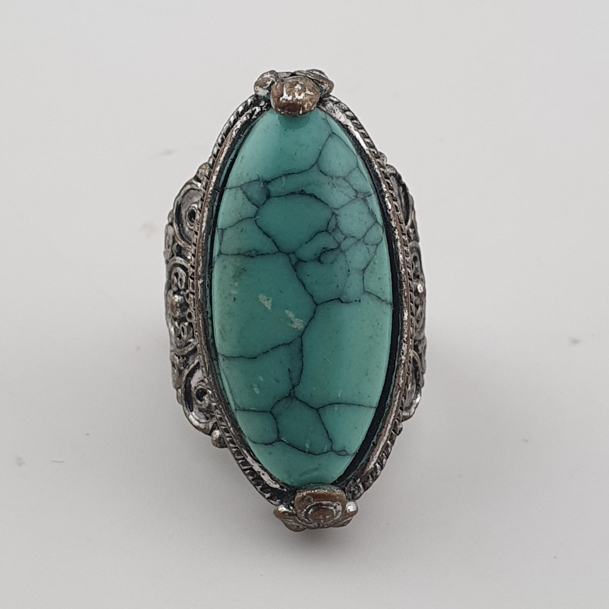 Antique Style Lot of 5 Brass Rings with Turquoise Howlite Stones