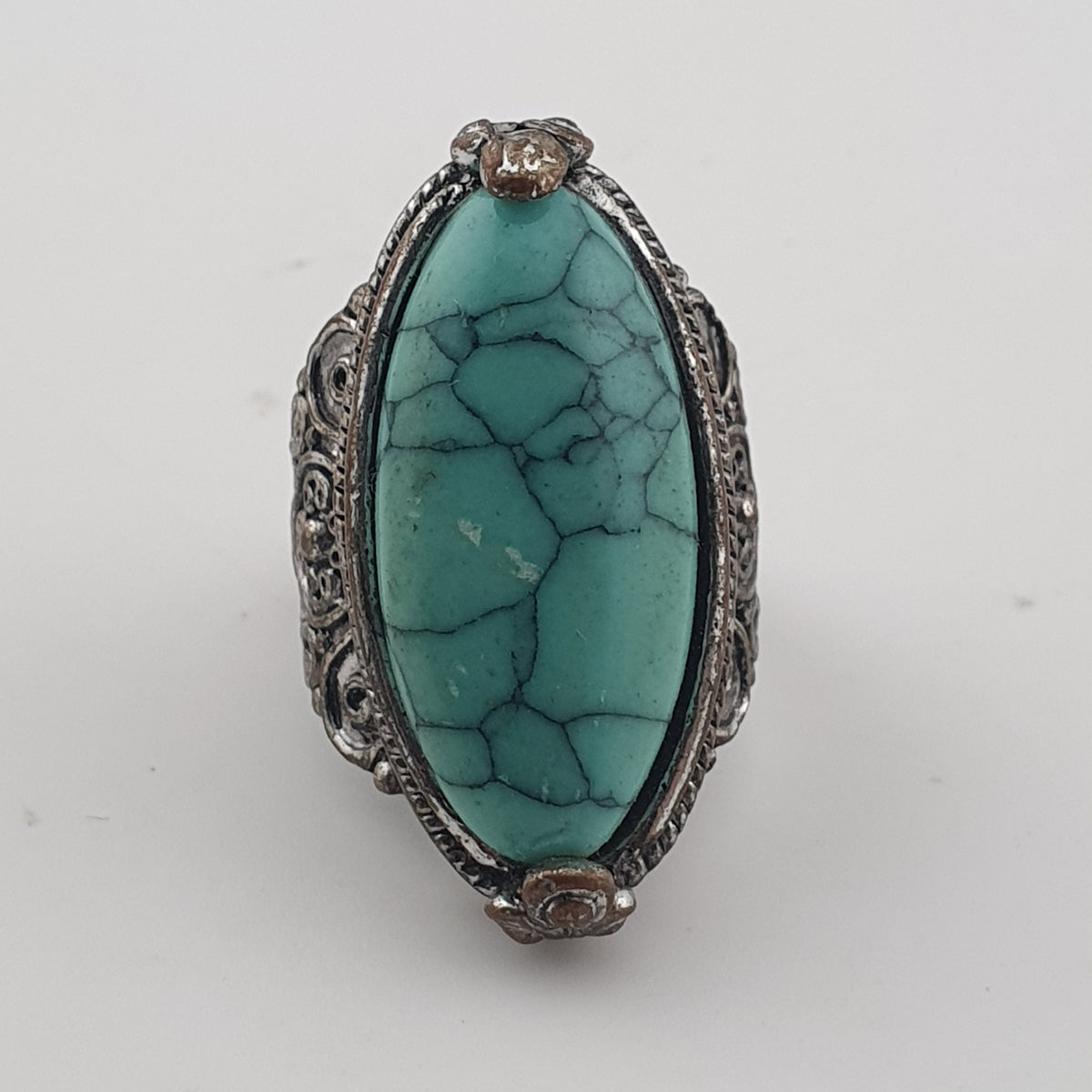 Antique Style Lot of 5 Brass Rings with Turquoise Howlite Stones