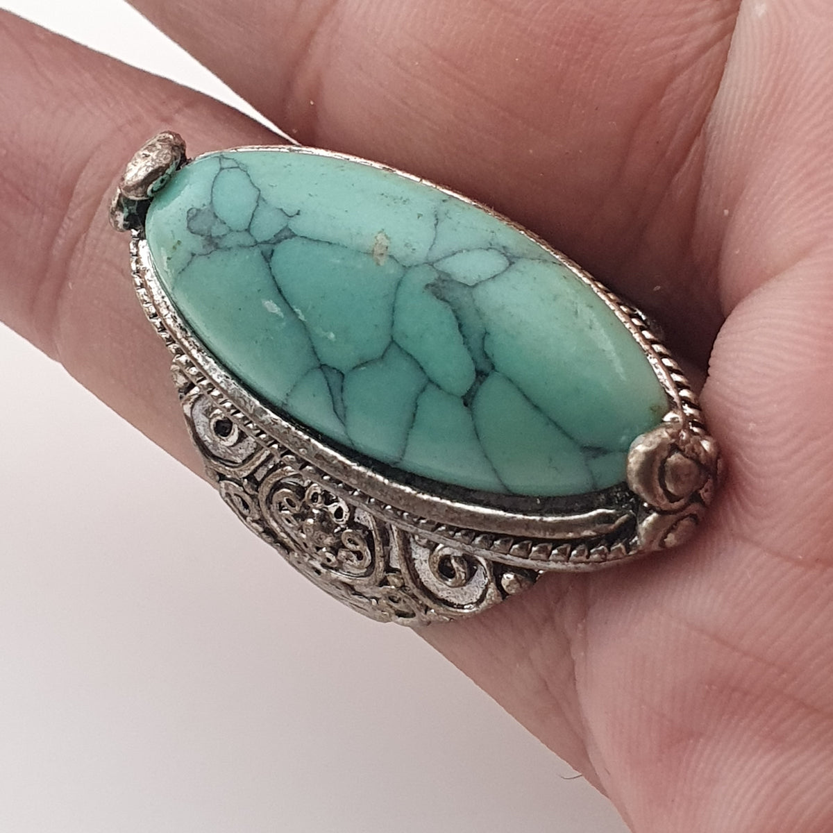Antique Style Lot of 5 Brass Rings with Turquoise Howlite Stones