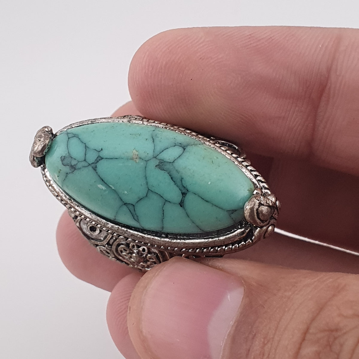 Antique Style Lot of 5 Brass Rings with Turquoise Howlite Stones